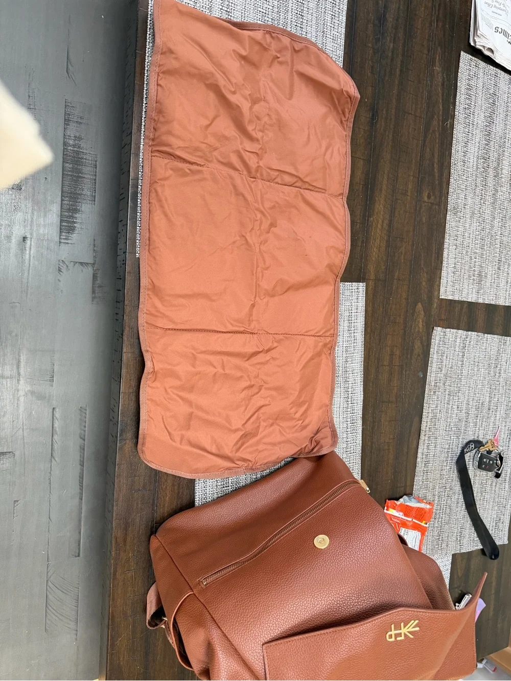 Freshly Picked Brown Leather-Textured Backpack with Gold Logo